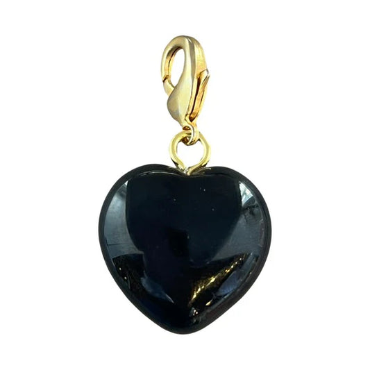 Semi-Precious Heart Charm - Obsidian