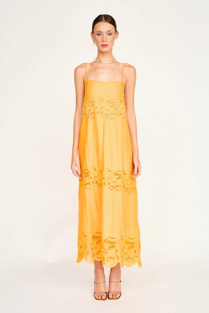 MIRTH Ilio Dress in Marigold Embroidered Deco