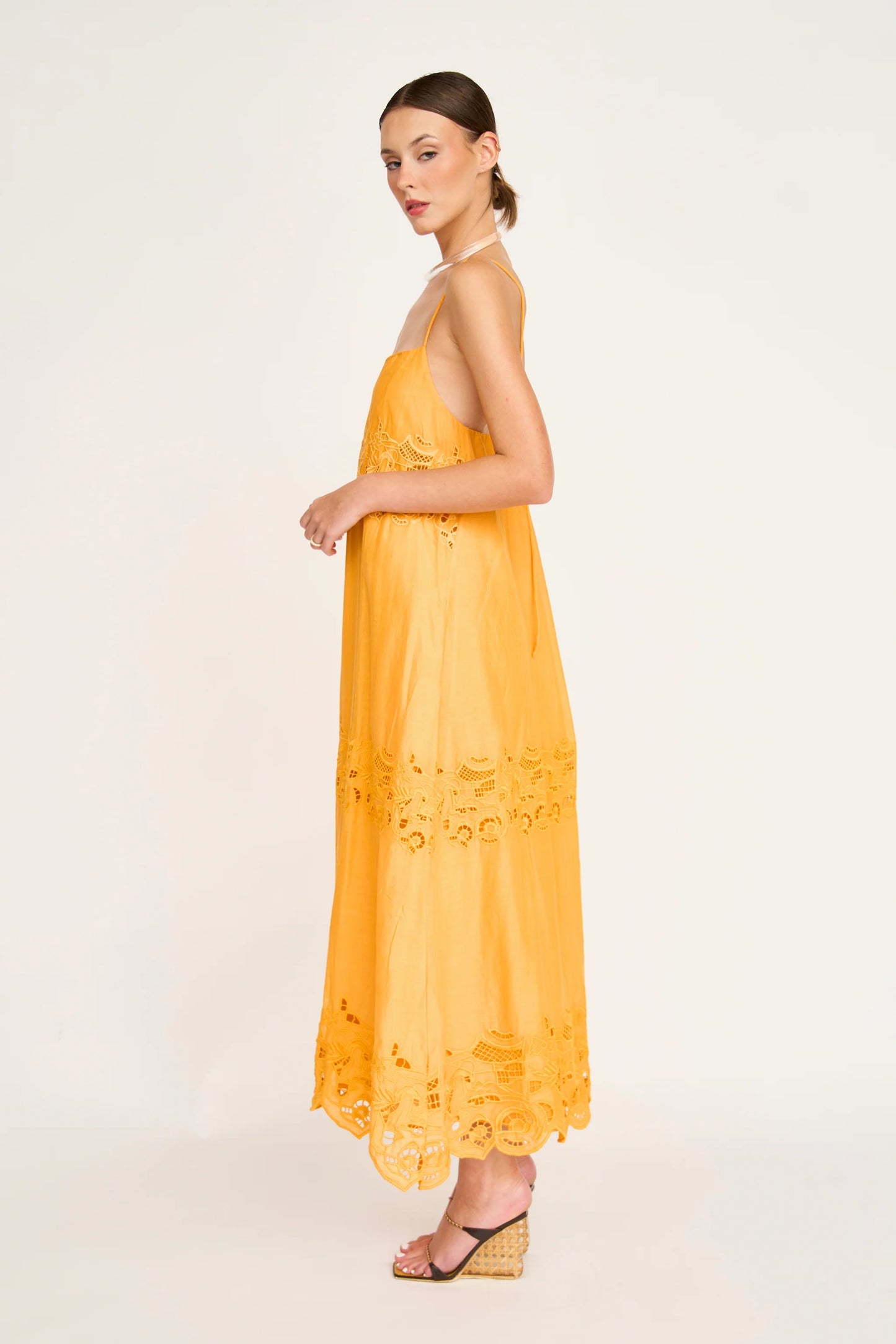 MIRTH Ilio Dress in Marigold Embroidered Deco