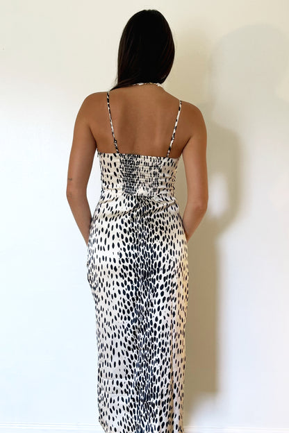 Emerson Fry Fitted Bodice Dress - Buttercream Leopard Satin