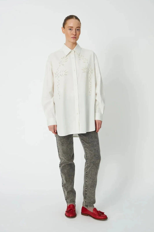 Stella Nova - Loose Shirt with Embroidery Anglaise in White