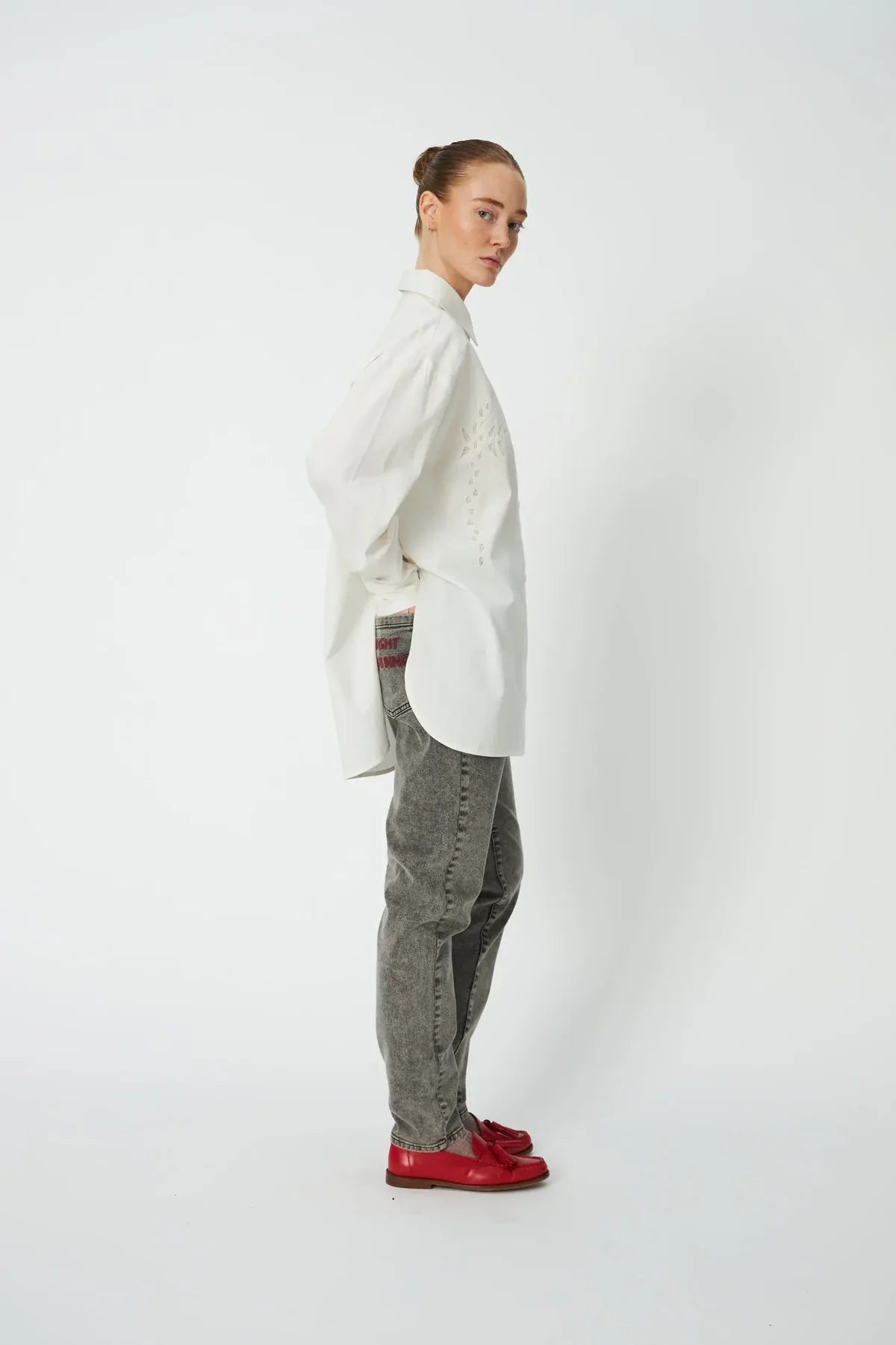 Stella Nova - Loose Shirt with Embroidery Anglaise in White