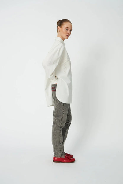 Stella Nova - Loose Shirt with Embroidery Anglaise in White