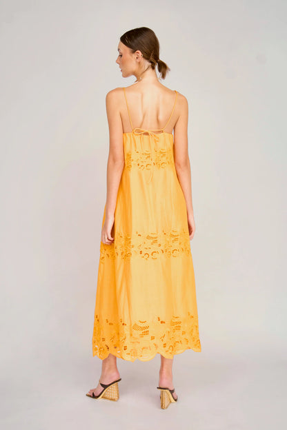 MIRTH Ilio Dress in Marigold Embroidered Deco