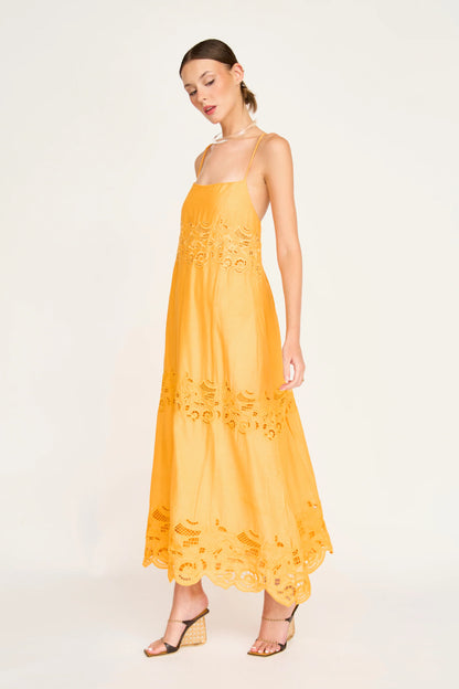MIRTH Ilio Dress in Marigold Embroidered Deco