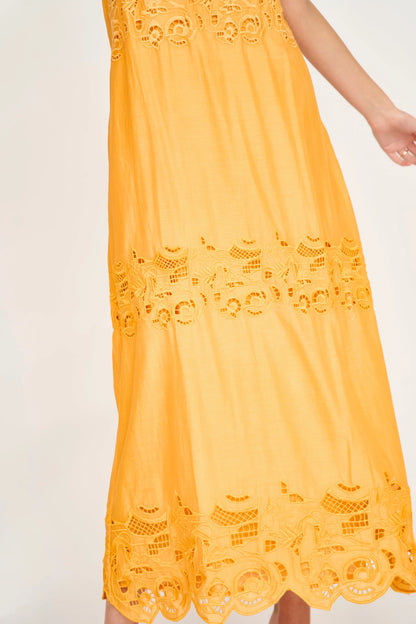 MIRTH Ilio Dress in Marigold Embroidered Deco