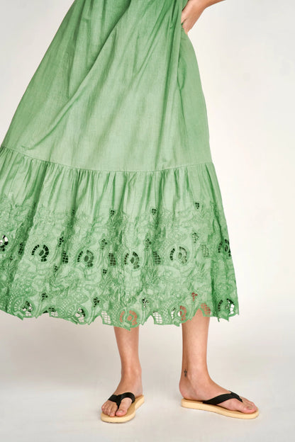 MIRTH Monaco Dress in Mint Embroidered Deco