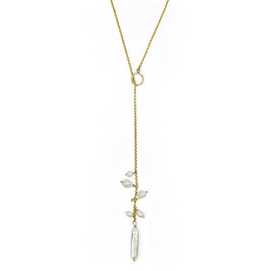 Pearl Cluster Lariat Necklace