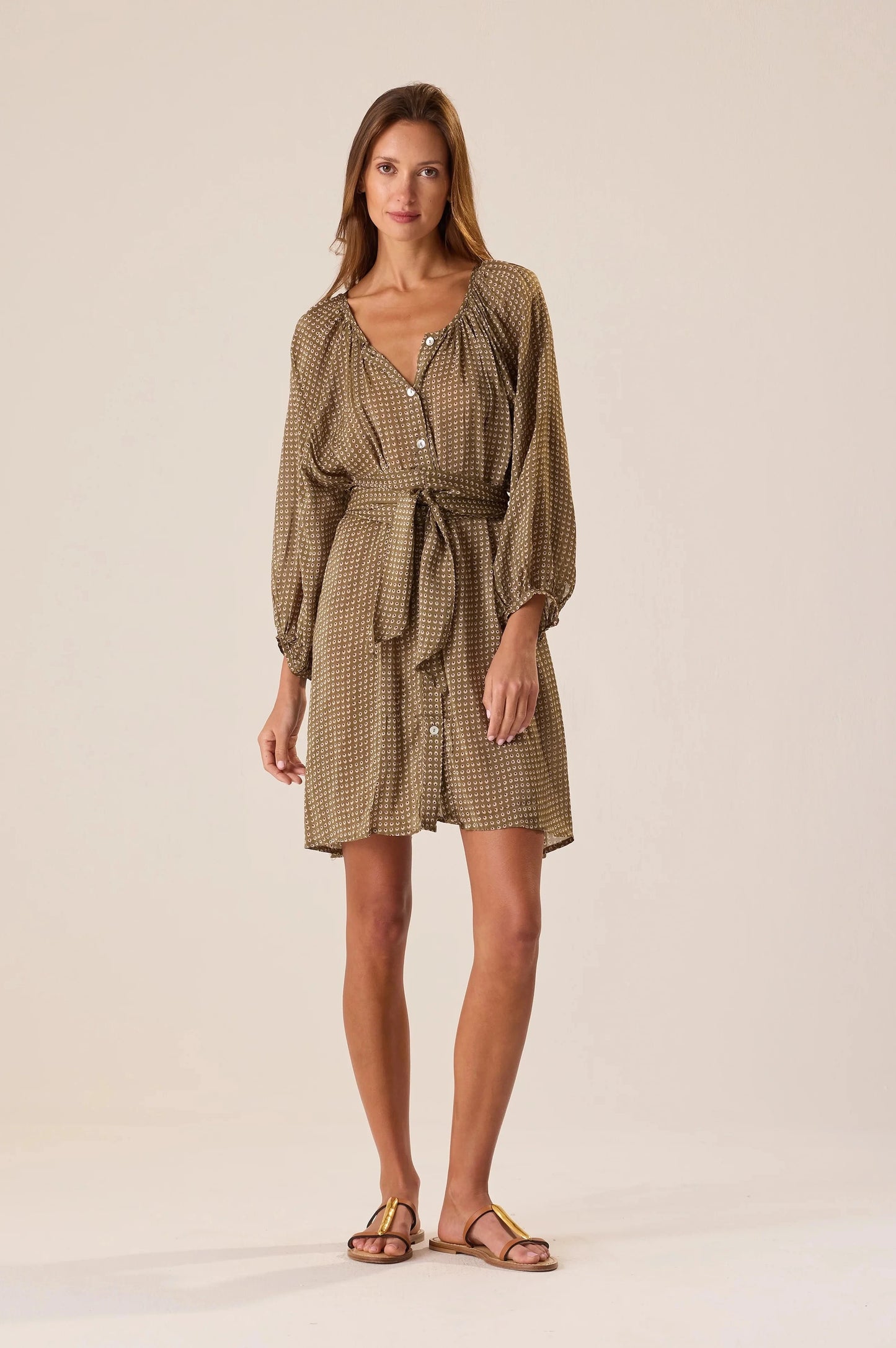 Natalie Martin - Alex Short Dress With Sash in Martini Olive