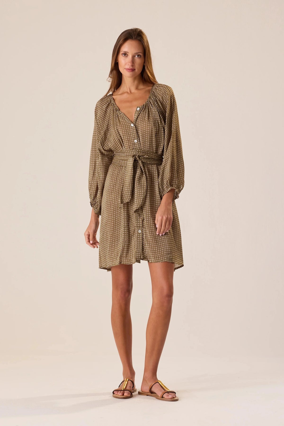 Natalie Martin - Alex Short Dress With Sash in Martini Olive