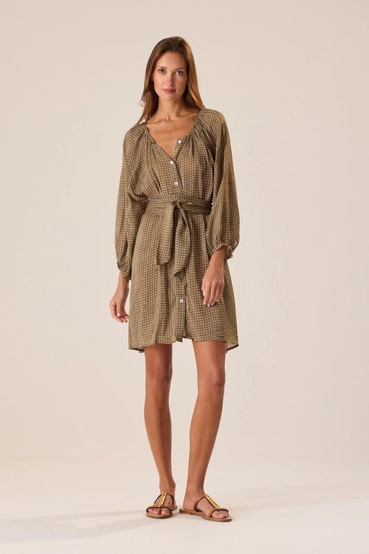 Natalie Martin - Alex Short Dress With Sash in Martini Olive