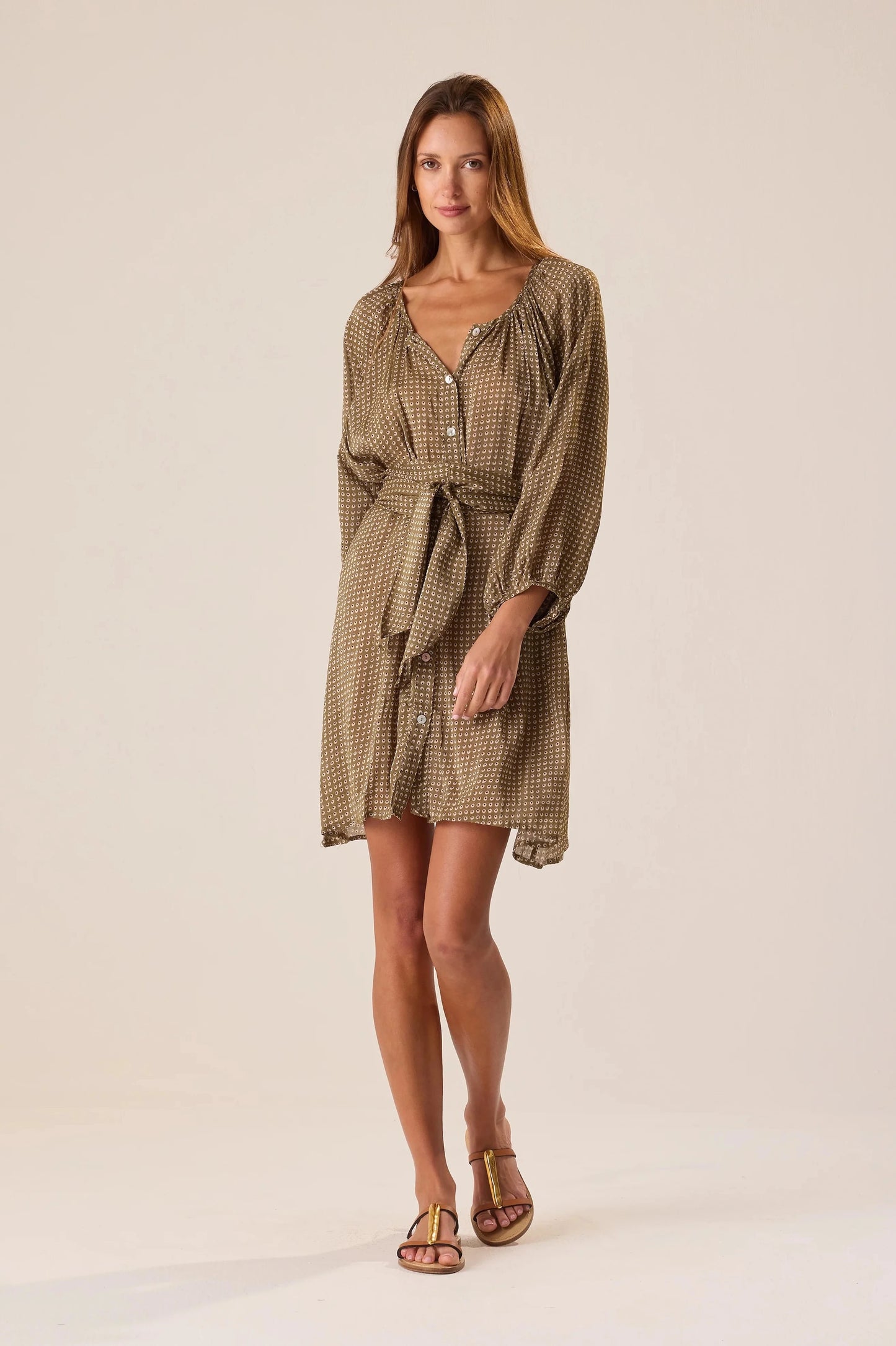 Natalie Martin - Alex Short Dress With Sash in Martini Olive