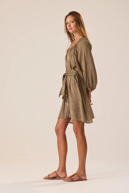 Natalie Martin - Alex Short Dress With Sash in Martini Olive