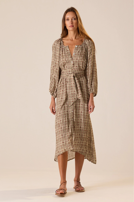Natalie Martin - Alex Midi Dress With Sash in Martini Olive
