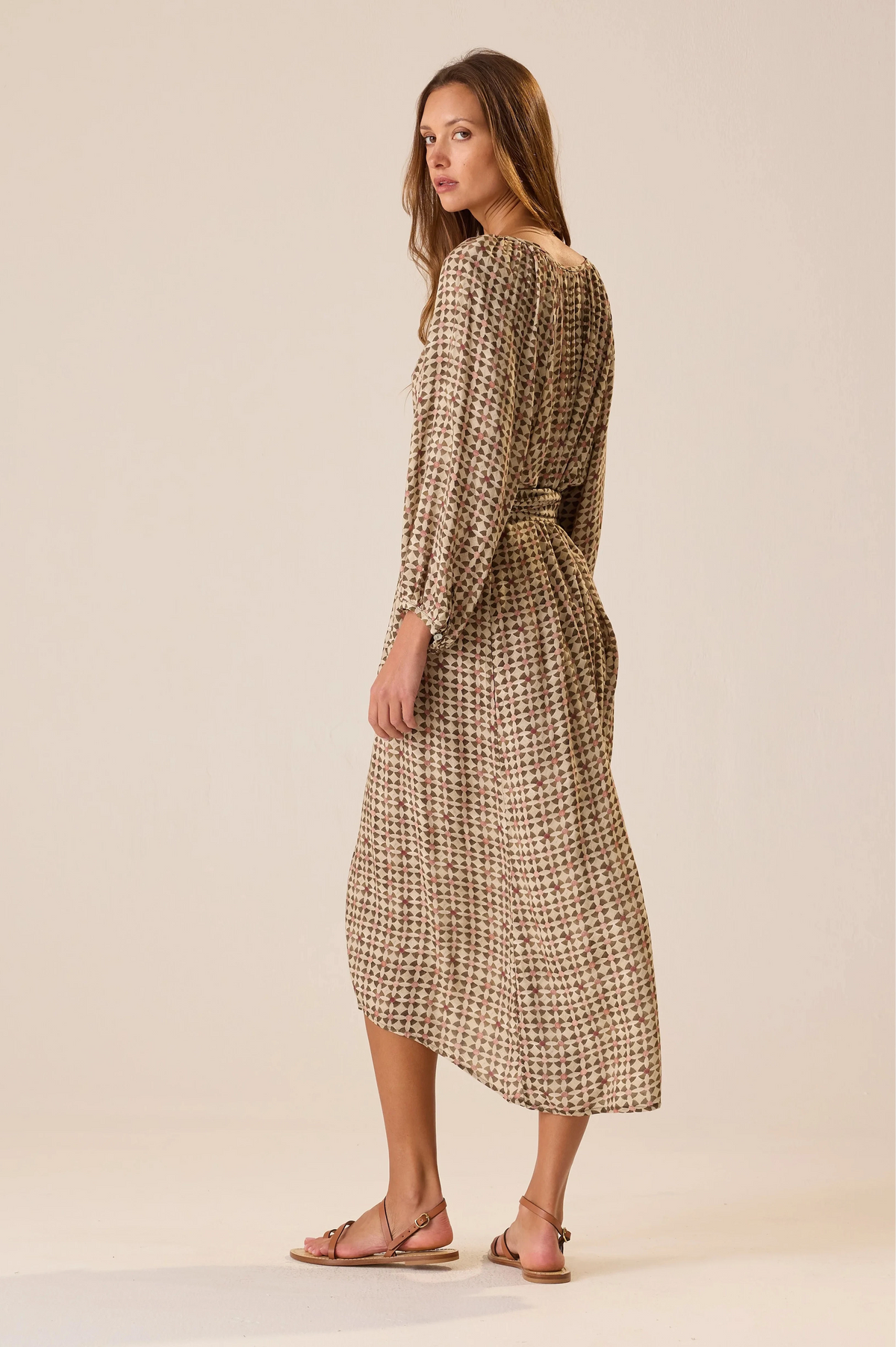 Natalie Martin - Alex Midi Dress With Sash in Martini Olive