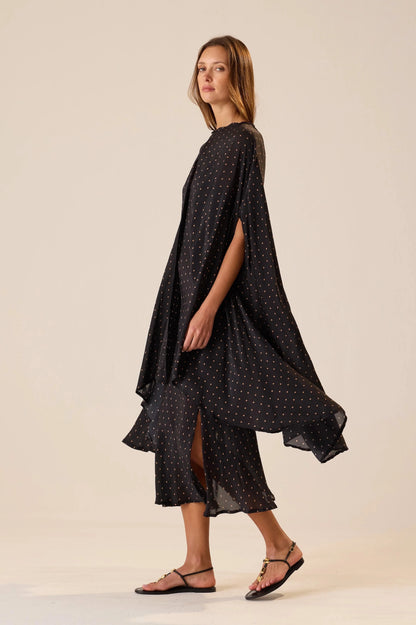 Natalie Martin - Karis Long Cape in Petite Polka Dot Black & Tan