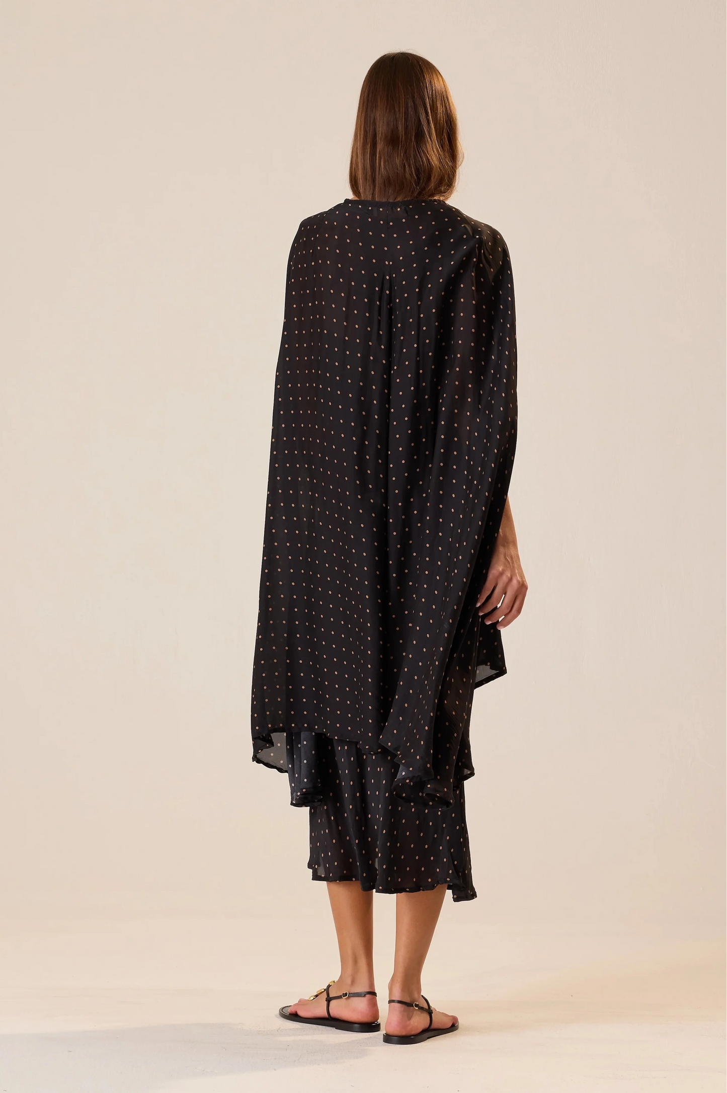 Natalie Martin - Karis Long Cape in Petite Polka Dot Black & Tan