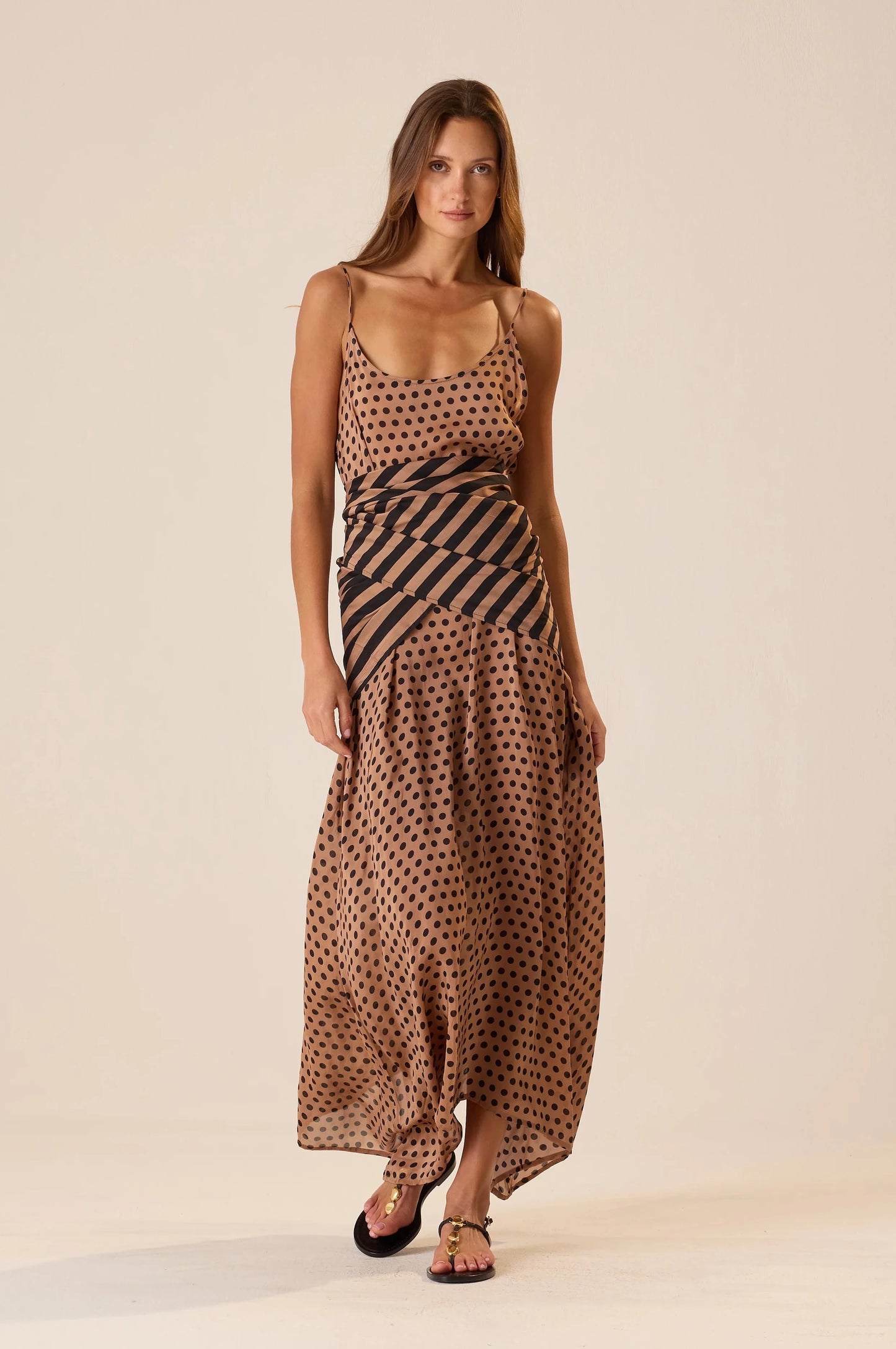 Natalie Martin - Large Square Scarf in Thick Stripe Black & Tan