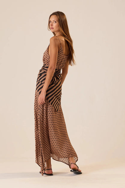 Natalie Martin - Large Square Scarf in Thick Stripe Black & Tan