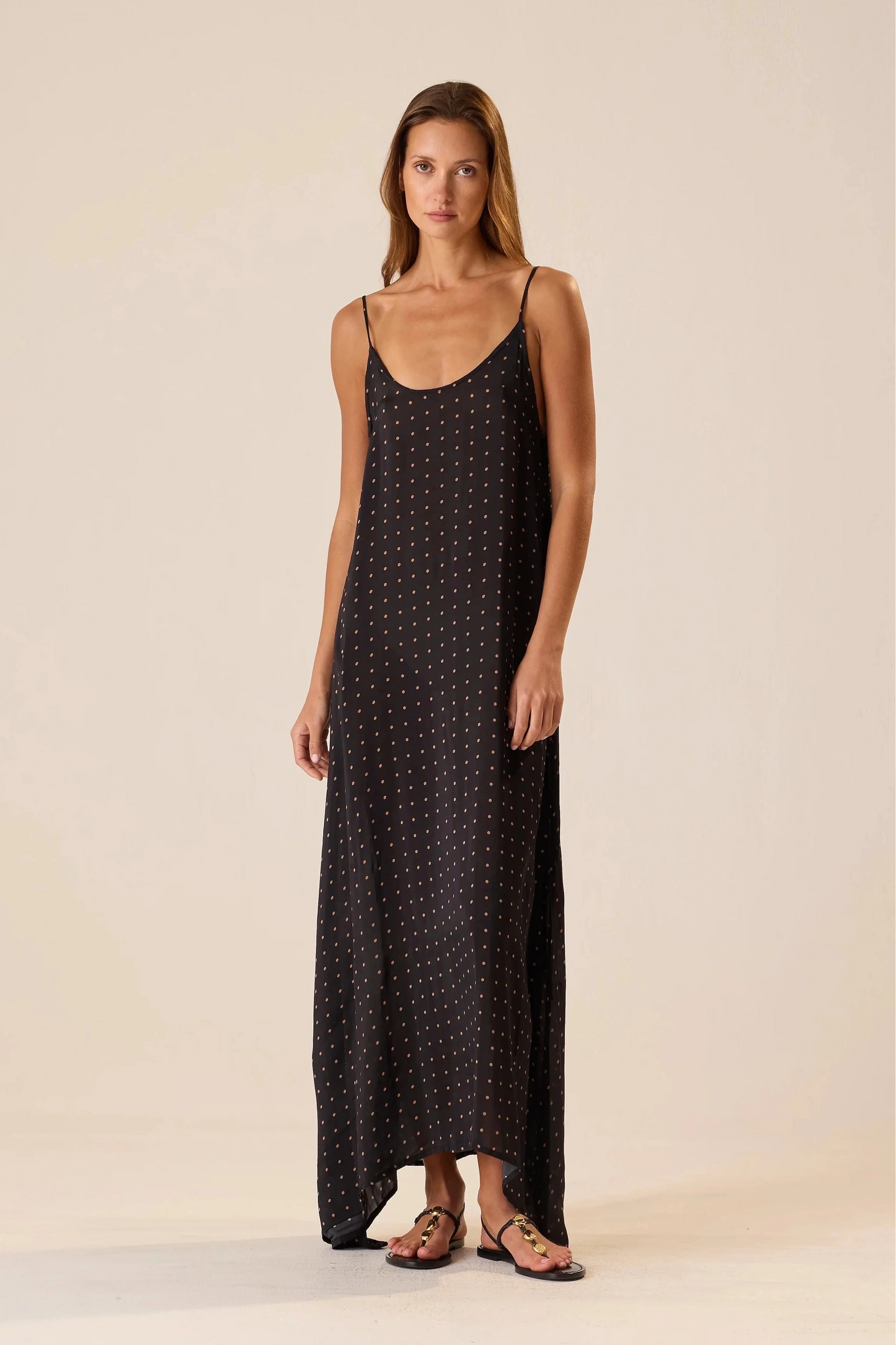 Natalie Martin - Heather Maxi in Petite Polka Dot Black & Tan