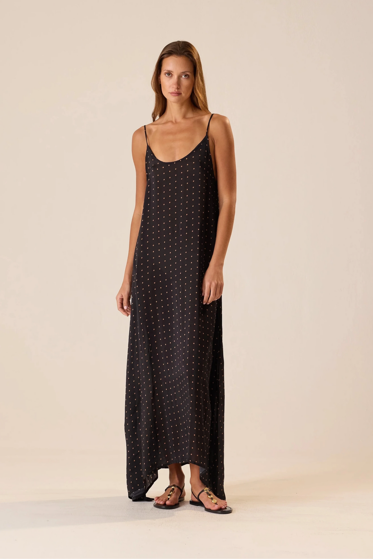 Natalie Martin - Heather Maxi in Petite Polka Dot Black & Tan