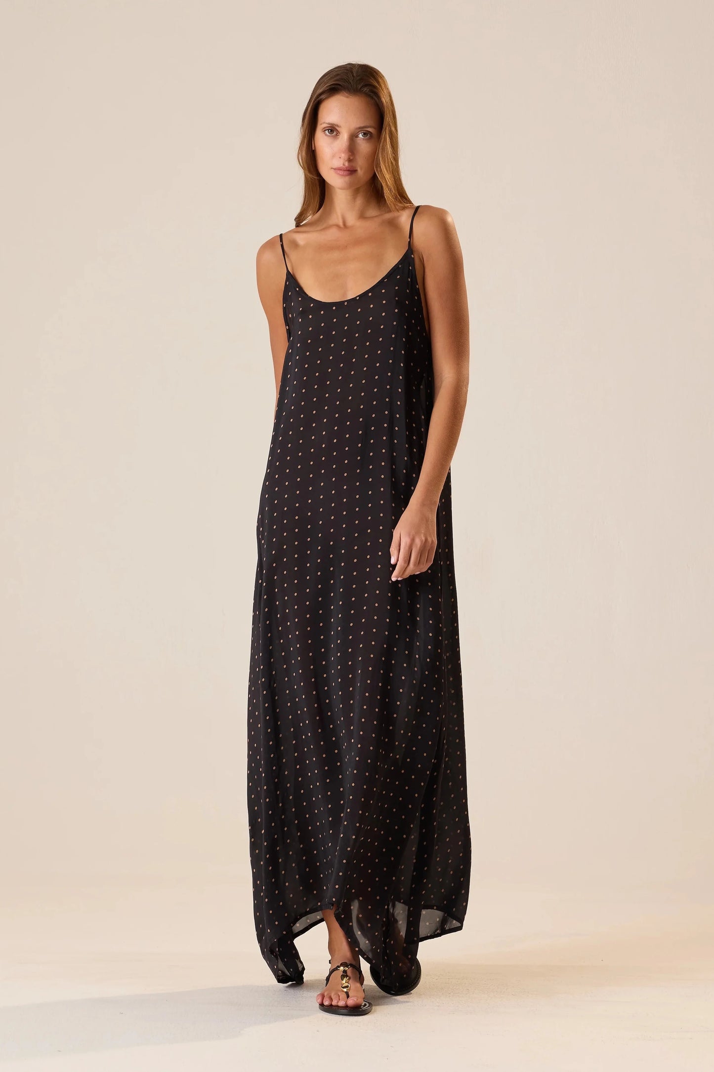 Natalie Martin - Heather Maxi in Petite Polka Dot Black & Tan