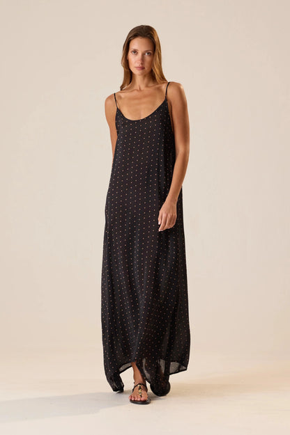 Natalie Martin - Heather Maxi in Petite Polka Dot Black & Tan