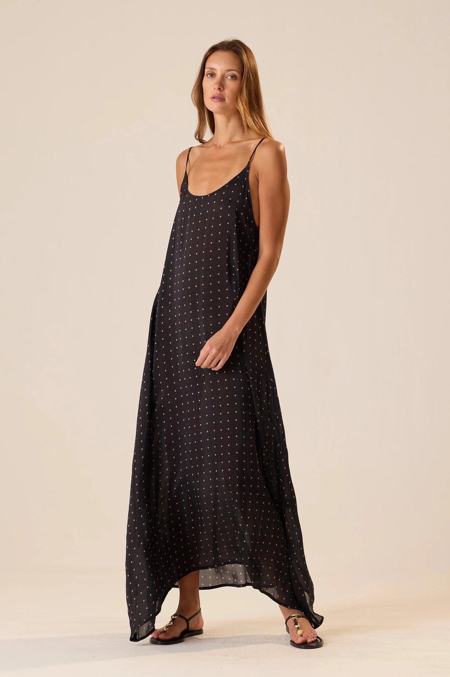 Natalie Martin - Heather Maxi in Petite Polka Dot Black & Tan