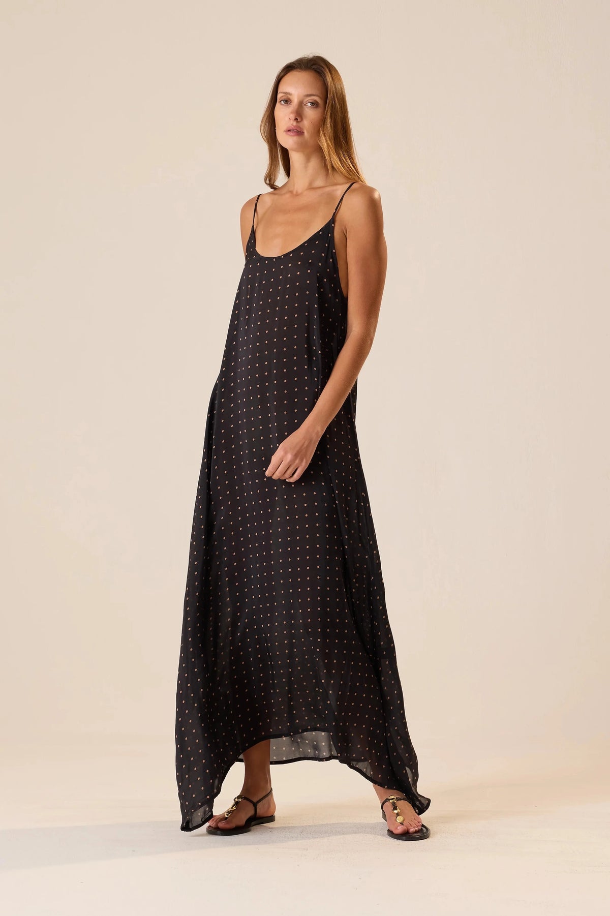 Natalie Martin - Heather Maxi in Petite Polka Dot Black & Tan