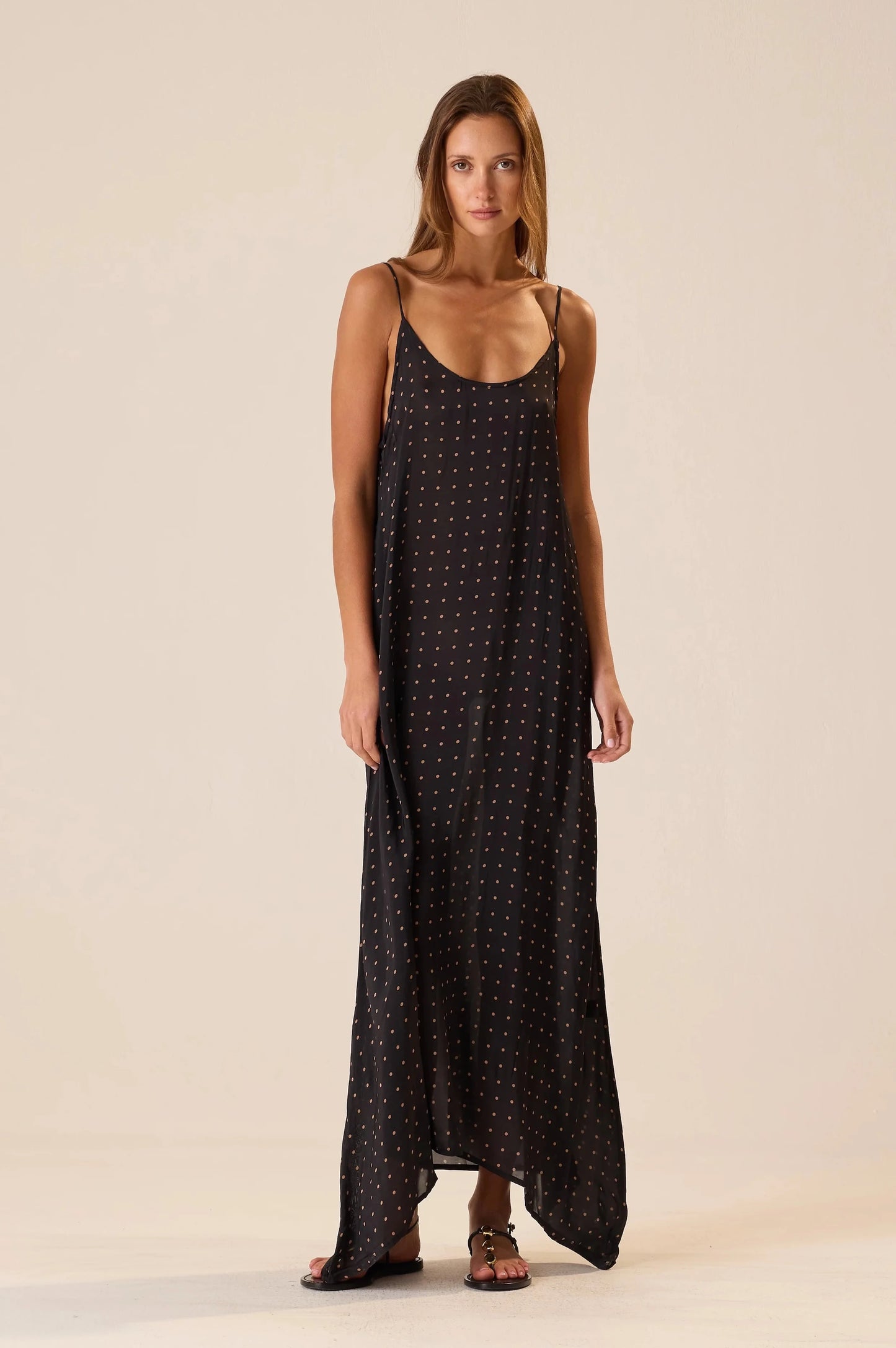 Natalie Martin - Heather Maxi in Petite Polka Dot Black & Tan
