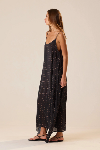 Natalie Martin - Heather Maxi in Petite Polka Dot Black & Tan