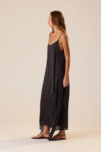 Natalie Martin - Heather Maxi in Petite Polka Dot Black & Tan
