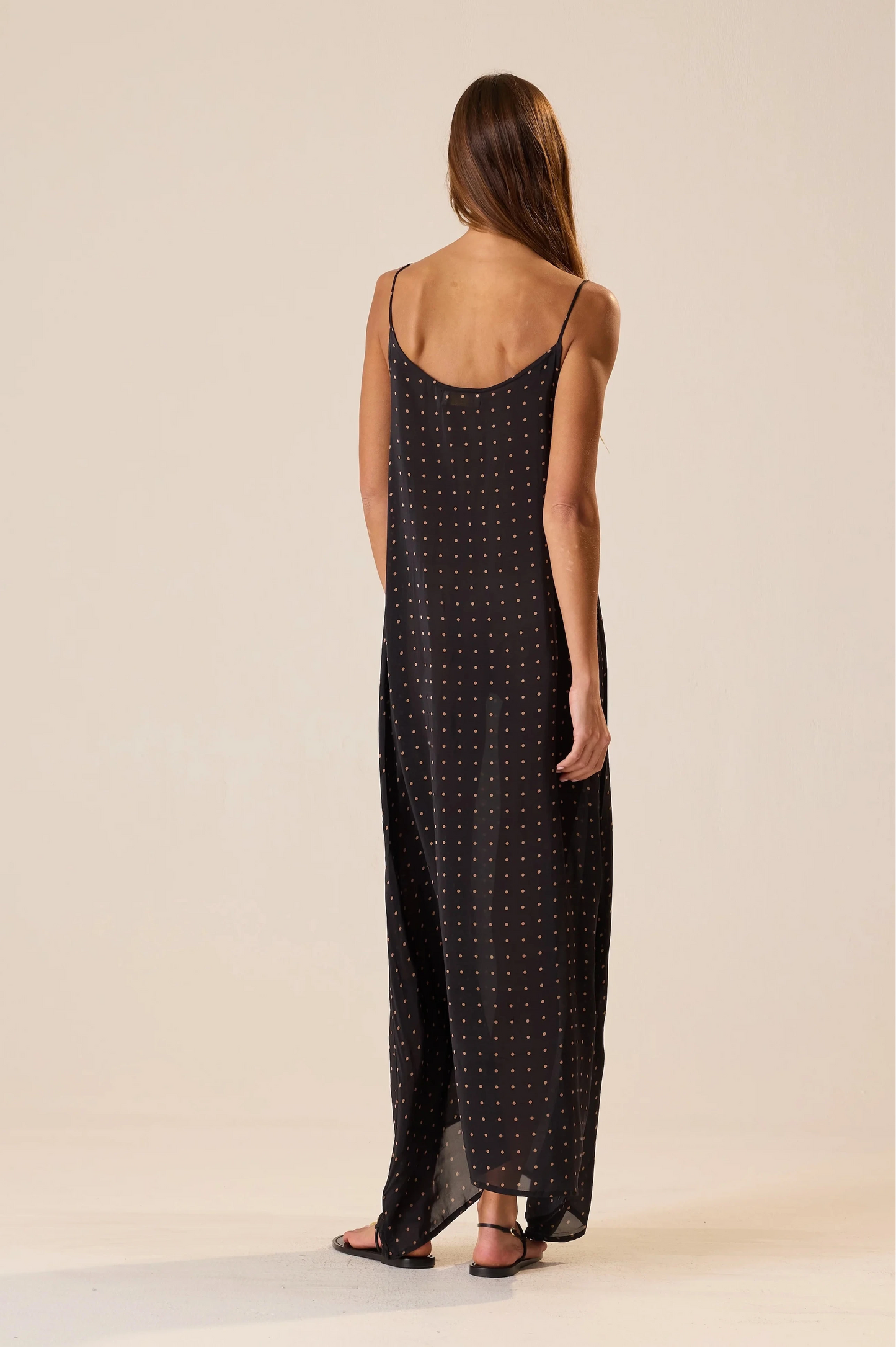 Natalie Martin - Heather Maxi in Petite Polka Dot Black & Tan