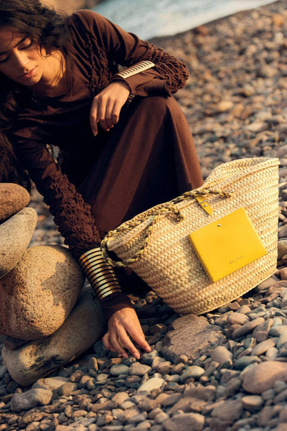 Craie Studio-Panier Holiday Basket Bag in Jaune