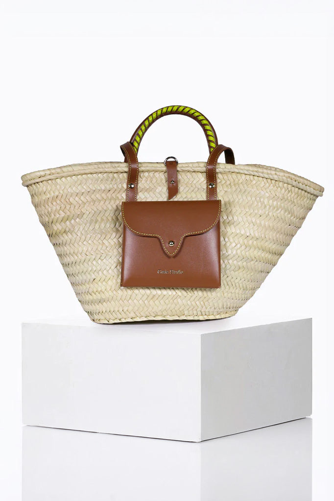Craie Studio-Panier Monday Basket Bag in Tan Lime