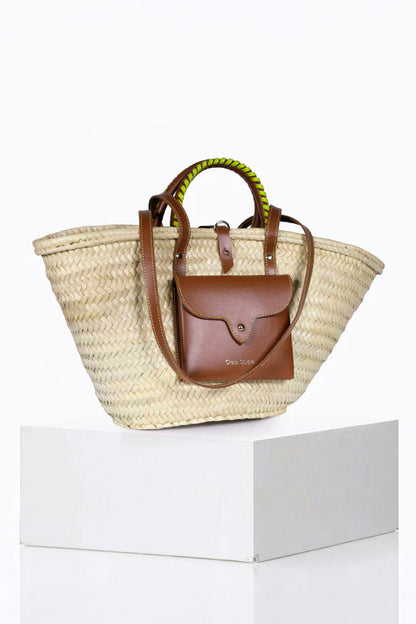 Craie Studio-Panier Monday Basket Bag in Tan Lime