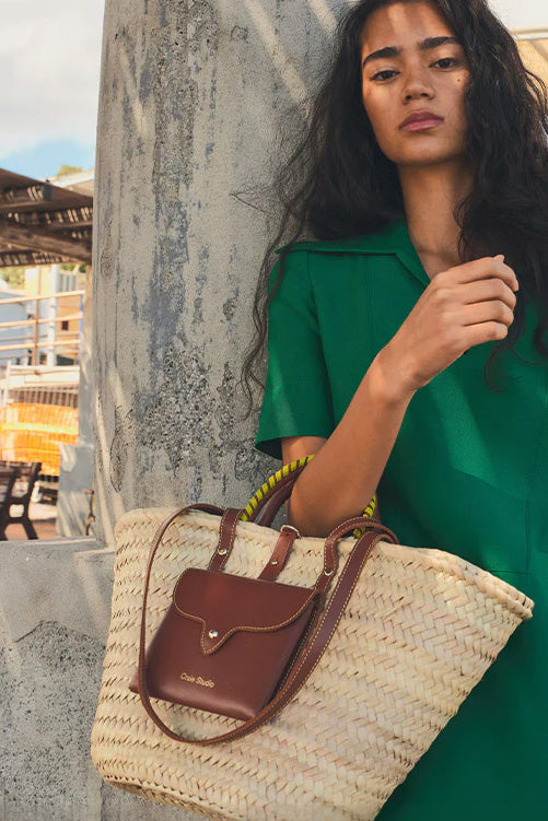 Craie Studio-Panier Monday Basket Bag in Tan Lime