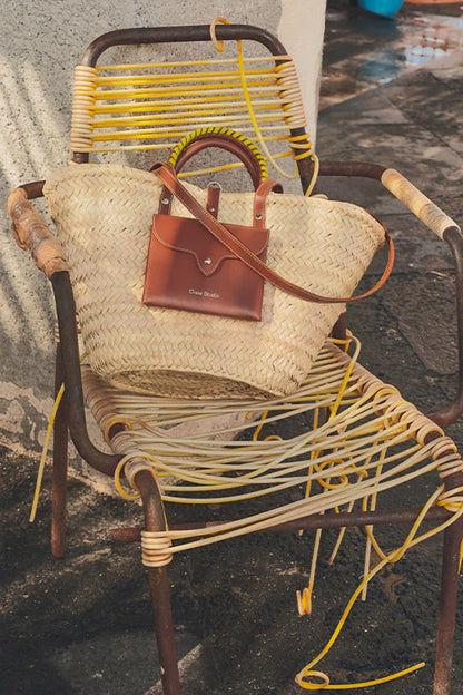 Craie Studio-Panier Monday Basket Bag in Tan Lime