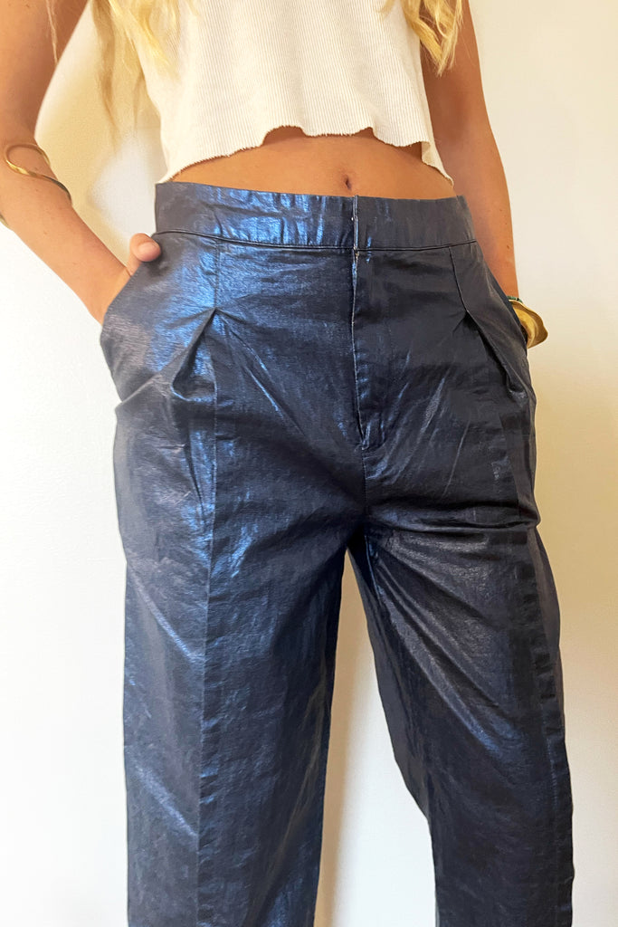 Lanhtropy Mercer Linen Pant - Metallic Dark Blue