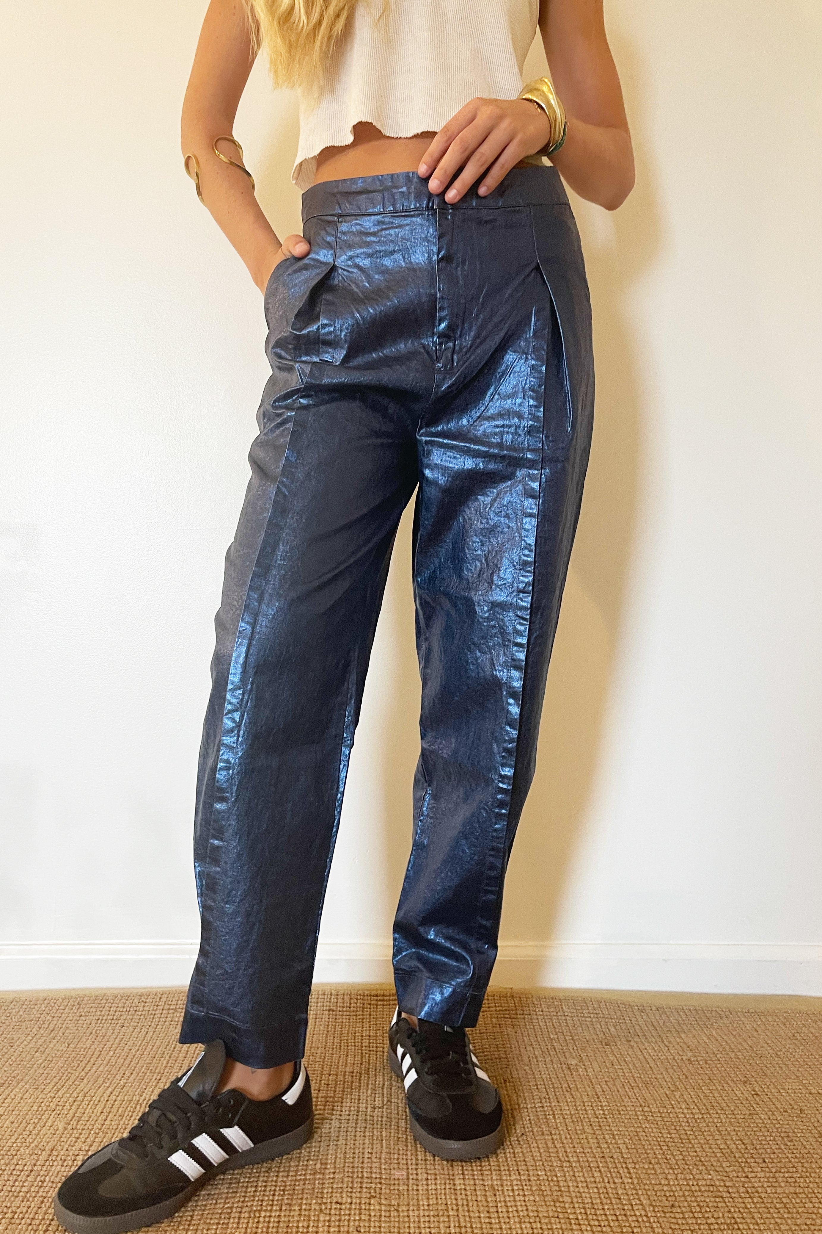 Lanhtropy Mercer Linen Pant - Metallic Dark Blue