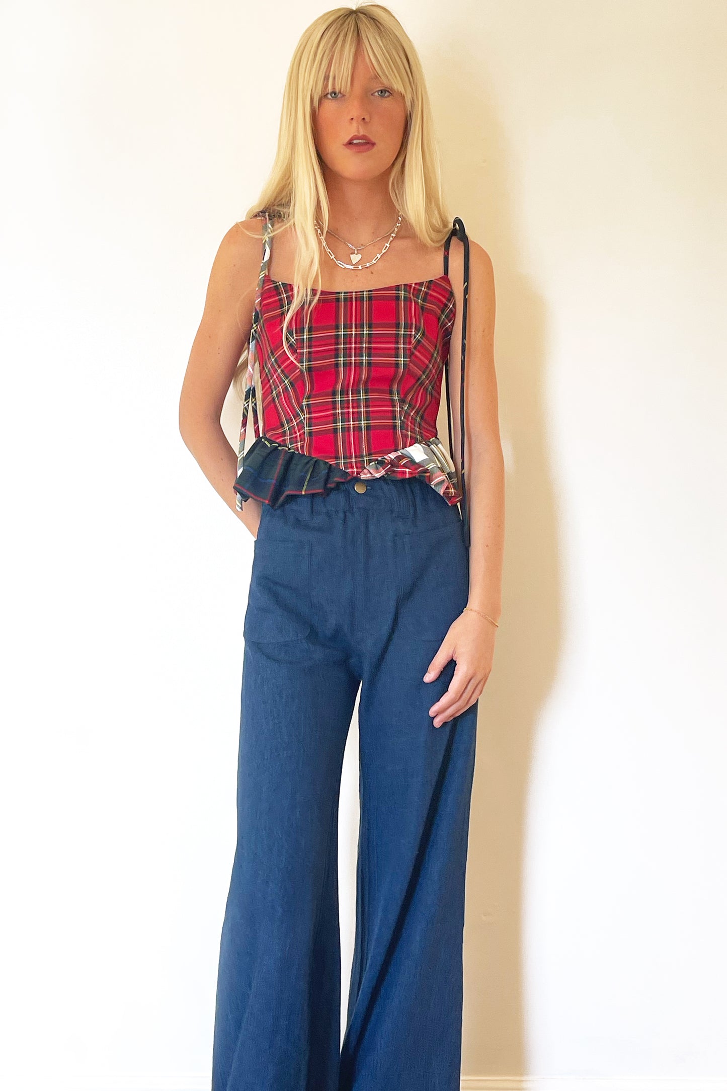 Eliza Faulkner Candy Corset Top- Red Plaid Combo