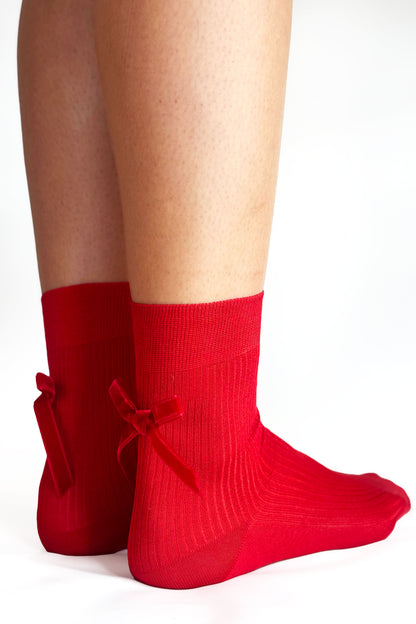 Maria La Rosa One Ribbed Velvet Bow Socks