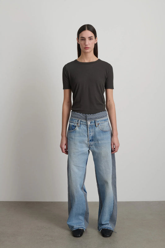 B SIDES - Double Waistband Rework in Vintage Indigo & White Stripe
