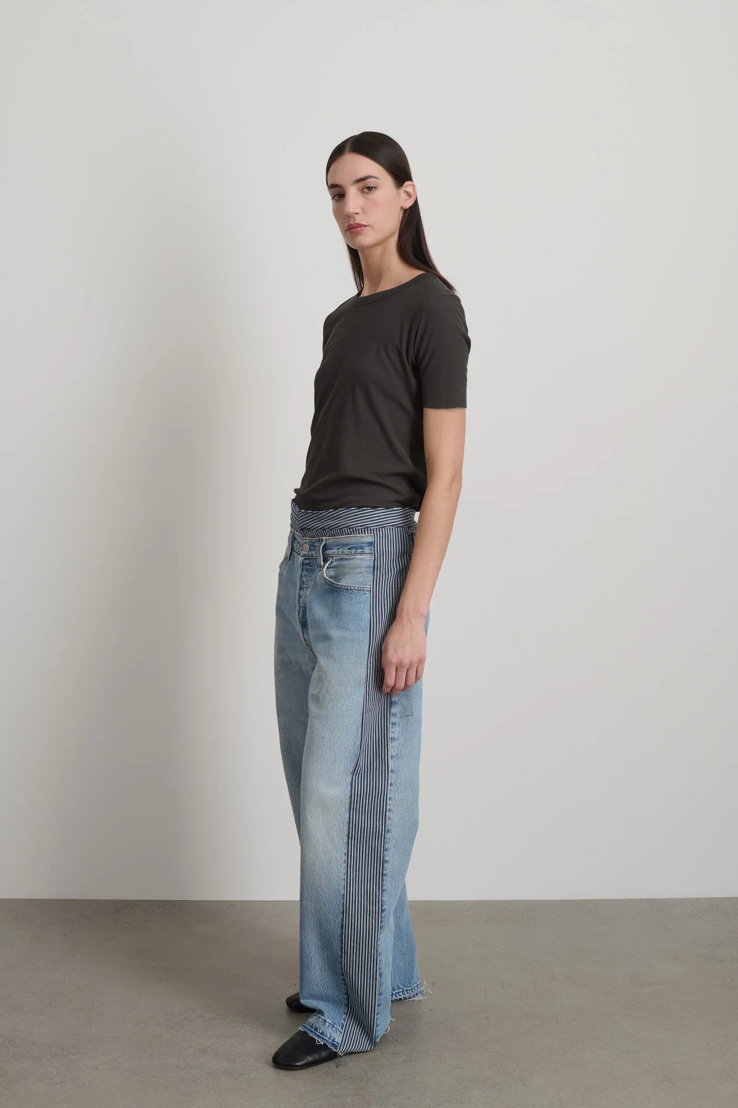 B SIDES - Double Waistband Rework in Vintage Indigo & White Stripe