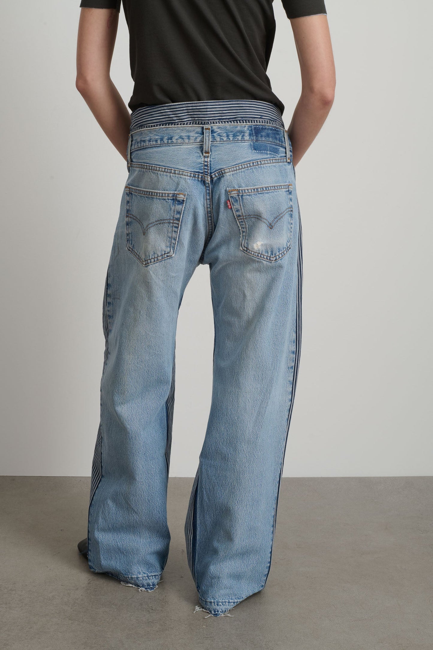 B SIDES - Double Waistband Rework in Vintage Indigo & White Stripe