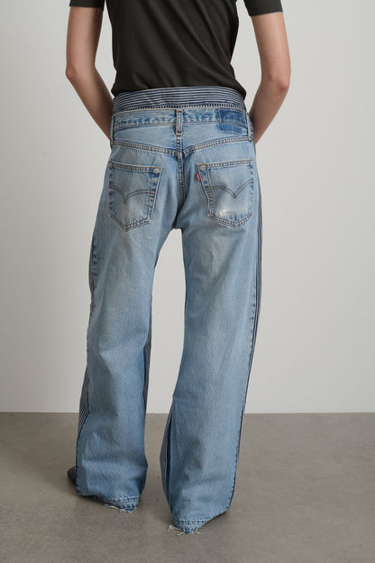 B SIDES - Double Waistband Rework in Vintage Indigo & White Stripe