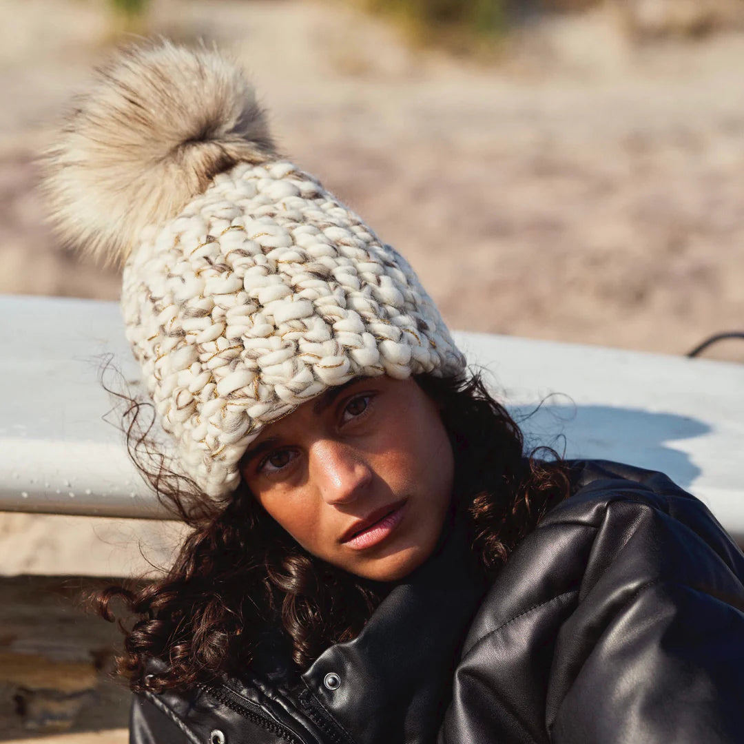 Mischa Lampert Blend Beanie - White Marble/Gold Sparkle + Raccoon