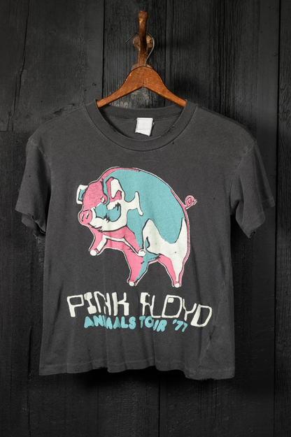 MadeWorn Pink Floyd Animals Crop Tee - Black Pigment