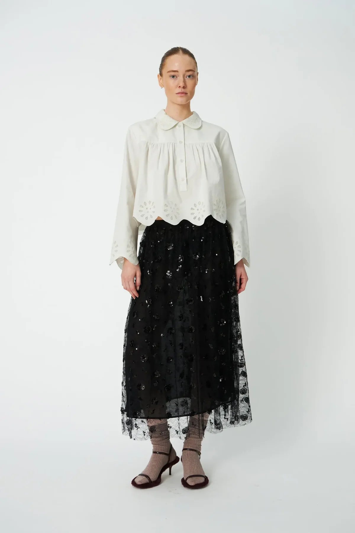Stella Nova - Sequins Mesh Skirt in Black