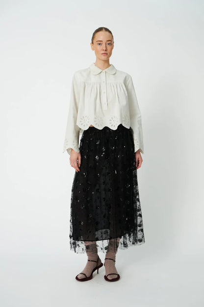 Stella Nova - Sequins Mesh Skirt in Black